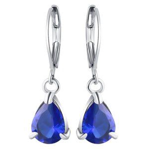 925 Sterling Silver Crystal Hoop Earring (Blue)